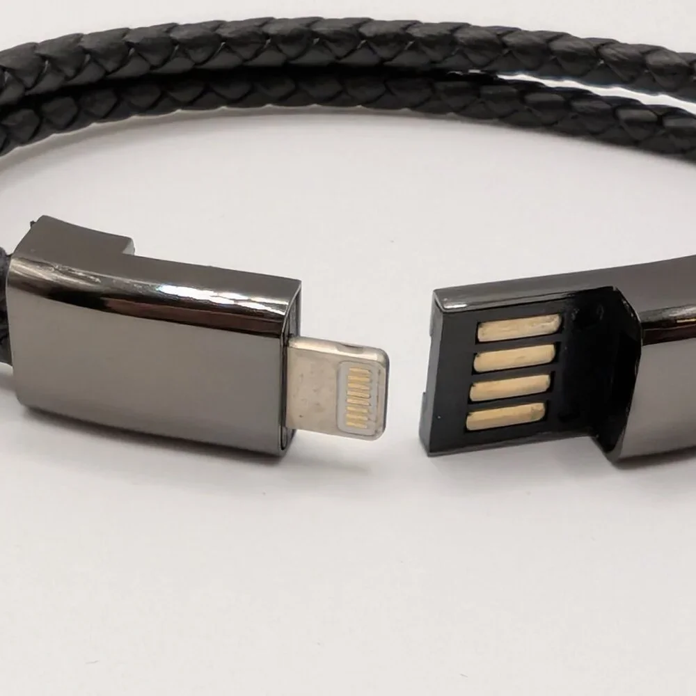 Men's 2 Strand Faux Leather Bracelet With iPhone Compatible Lightning Cable